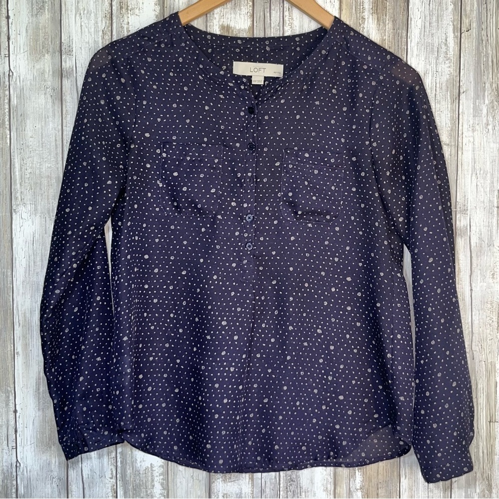 Loft Navy Dot Popover Blouse